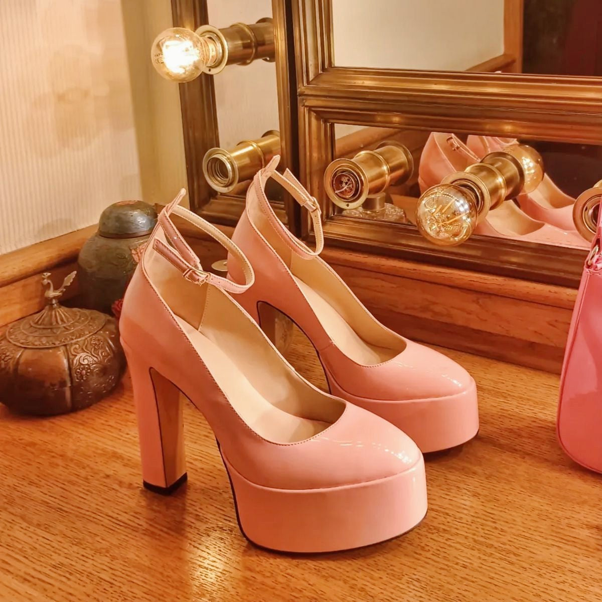 Platform Chunky Heel Ankle Strap Pink Pumps - Onlymaker Top Pick