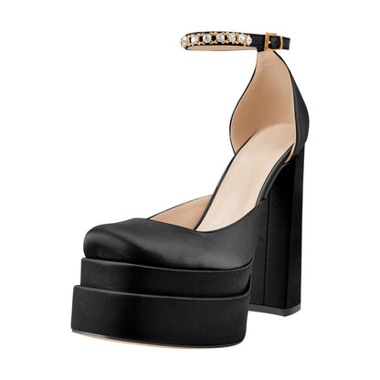 Silk-like Platform Chunky High Heels Pumps - Onlymaker Smart Buy