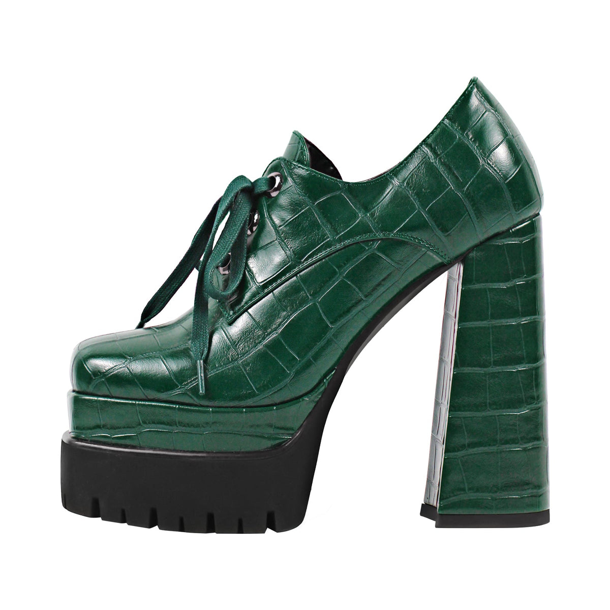 Double Platform Leather Patterned Lace Up Pumps - Onlymaker Value