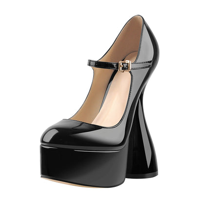 Round Toe Black Platform Disco Pumps - Onlymaker Trending