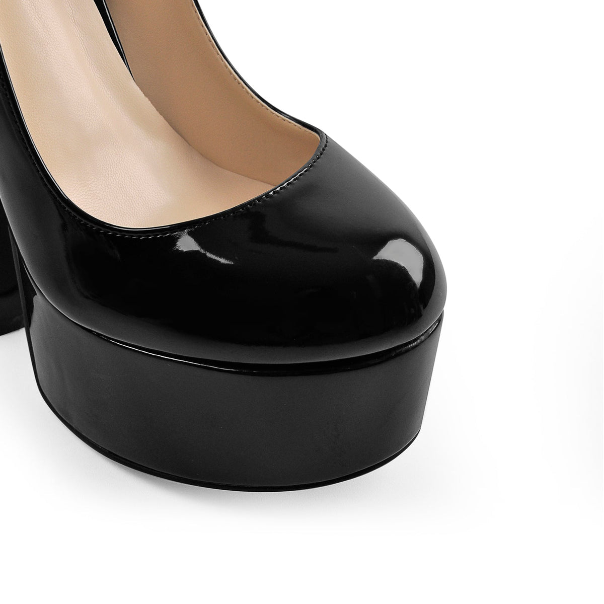 Round Toe Black Platform Disco Pumps - Onlymaker Trending