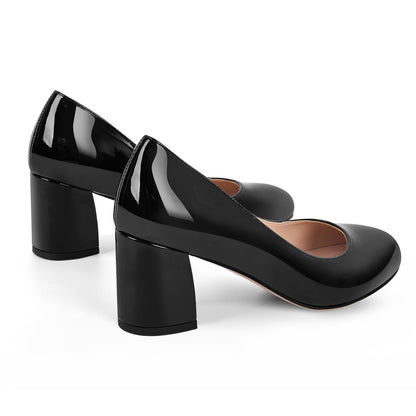 Round Toe Classic Chunky Heel Pumps - Onlymaker Deals