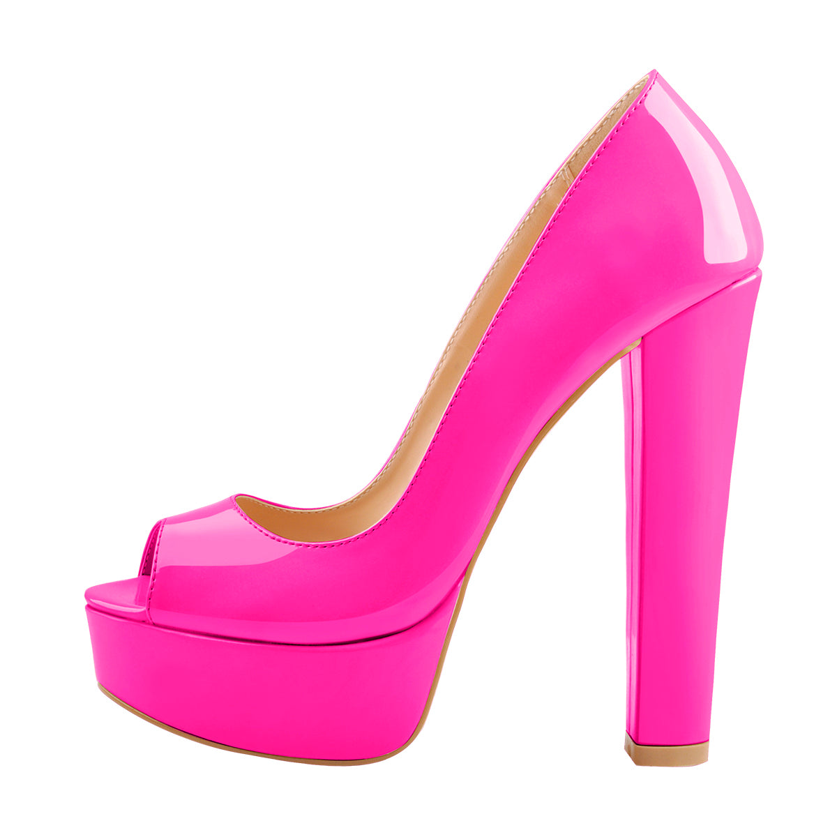 Peep Toe Platform Rose Red Chunky High Heel Pumps - Onlymaker Great Value