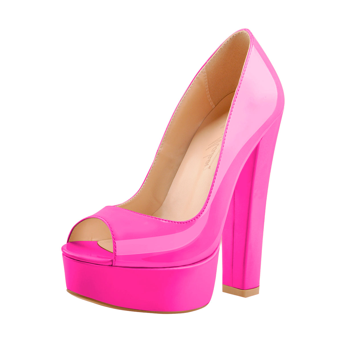 Peep Toe Platform Rose Red Chunky High Heel Pumps - Onlymaker Great Value