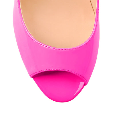 Peep Toe Platform Rose Red Chunky High Heel Pumps - Onlymaker Great Value
