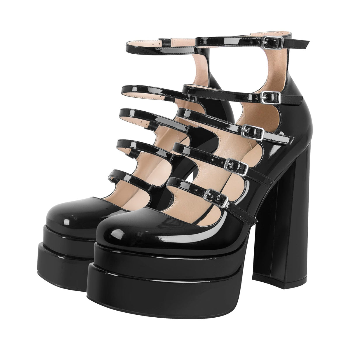 Double Platform Square Toe Chunky Heel Pumps - Onlymaker New