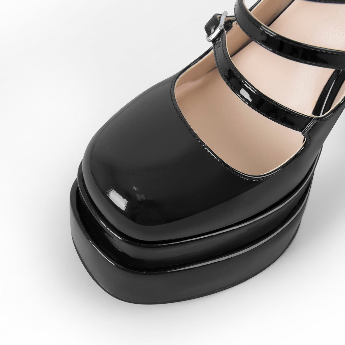 Double Platform Square Toe Chunky Heel Pumps - Onlymaker New