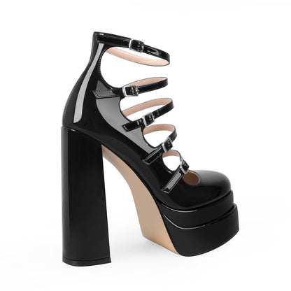 Double Platform Square Toe Chunky Heel Pumps - Onlymaker New