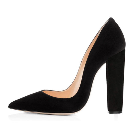 Black Pointed toe Chunky Heels Basic Pumps - Onlymaker Customer Favorite