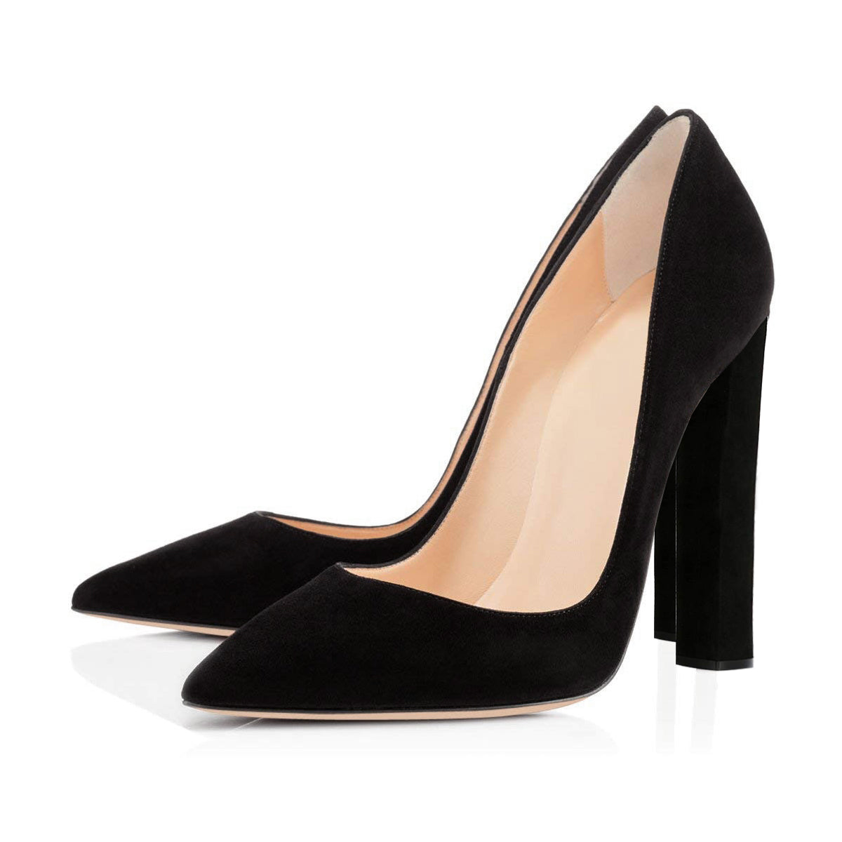 Black Pointed toe Chunky Heels Basic Pumps - Onlymaker Customer Favorite