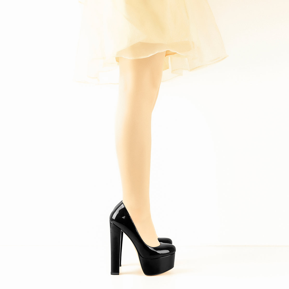 Onlymaker Pumps Black Patent Leather Platform Chunky High Heels - Onlymaker Top Pick