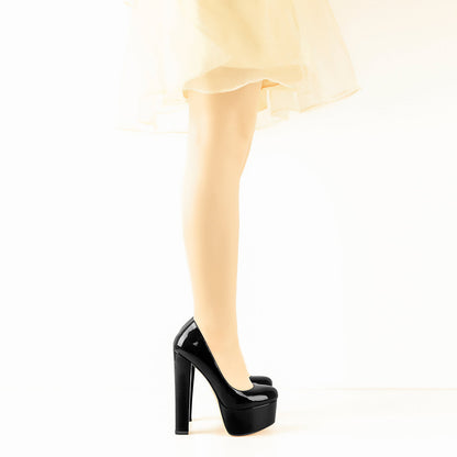 Onlymaker Pumps Black Patent Leather Platform Chunky High Heels - Onlymaker Top Pick