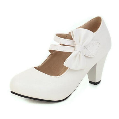 Bow Round Toe Mary Jane Chunky Heel Pumps - Onlymaker Recommended
