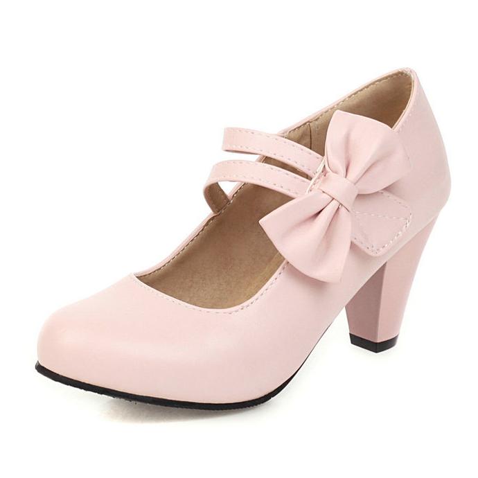 Bow Round Toe Mary Jane Chunky Heel Pumps - Onlymaker Recommended