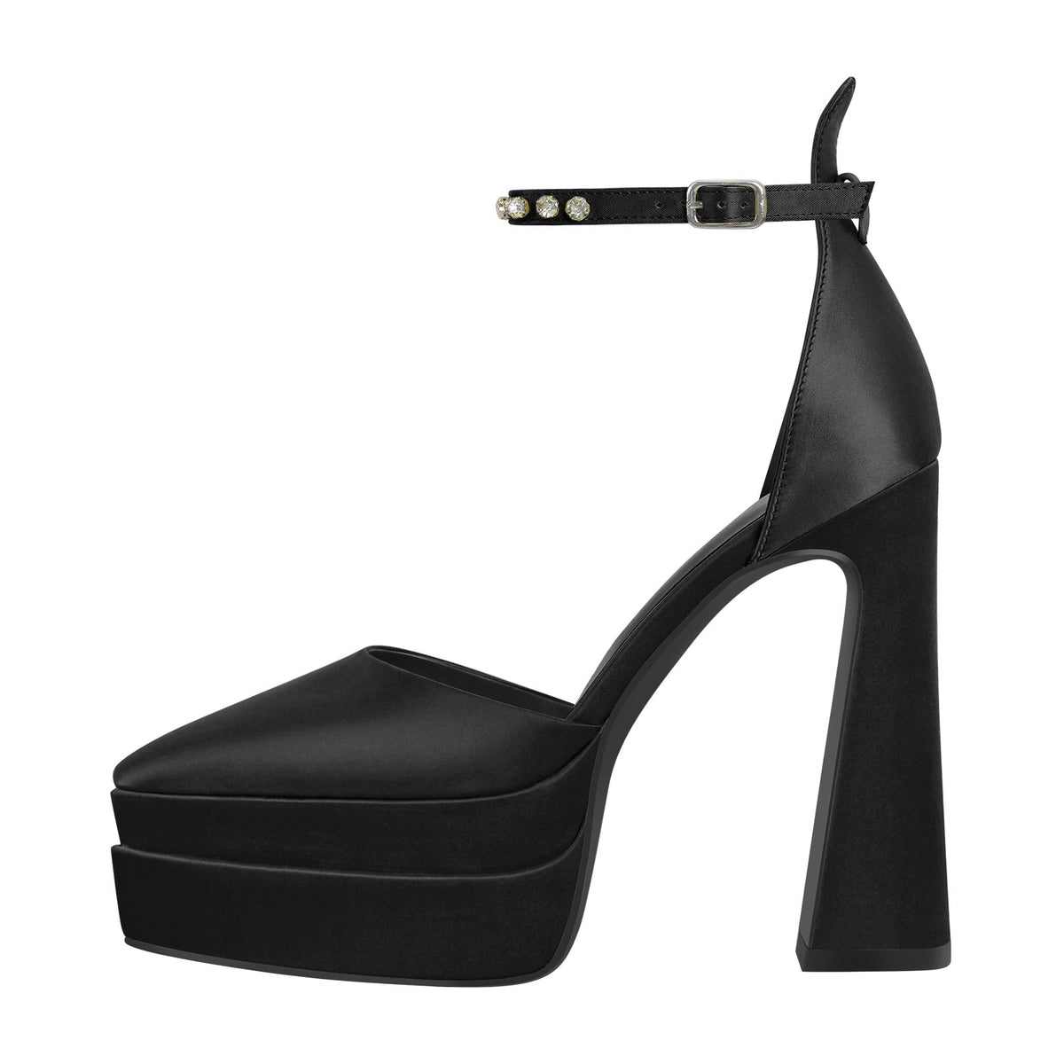 Double Platform Pointed Toe Chunky Heel Pumps - Onlymaker Popular