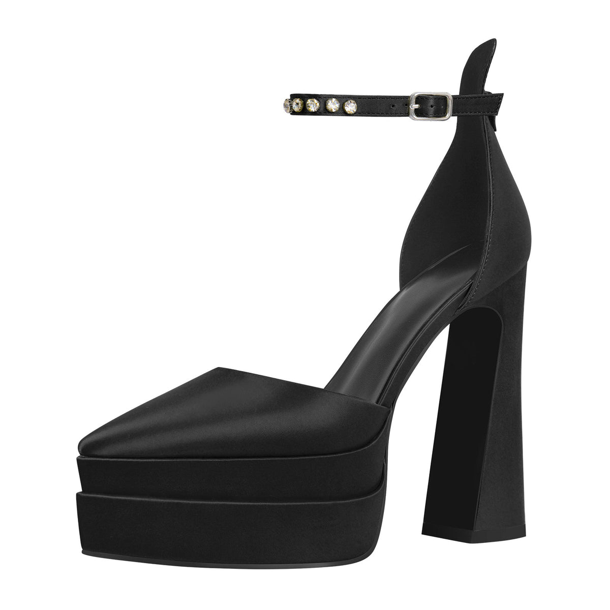 Double Platform Pointed Toe Chunky Heel Pumps - Onlymaker Popular