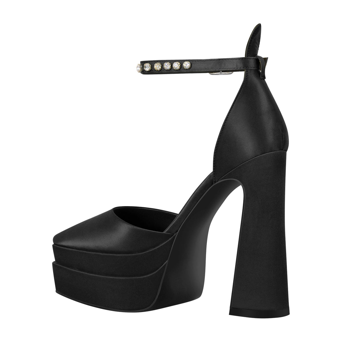 Double Platform Pointed Toe Chunky Heel Pumps - Onlymaker Popular