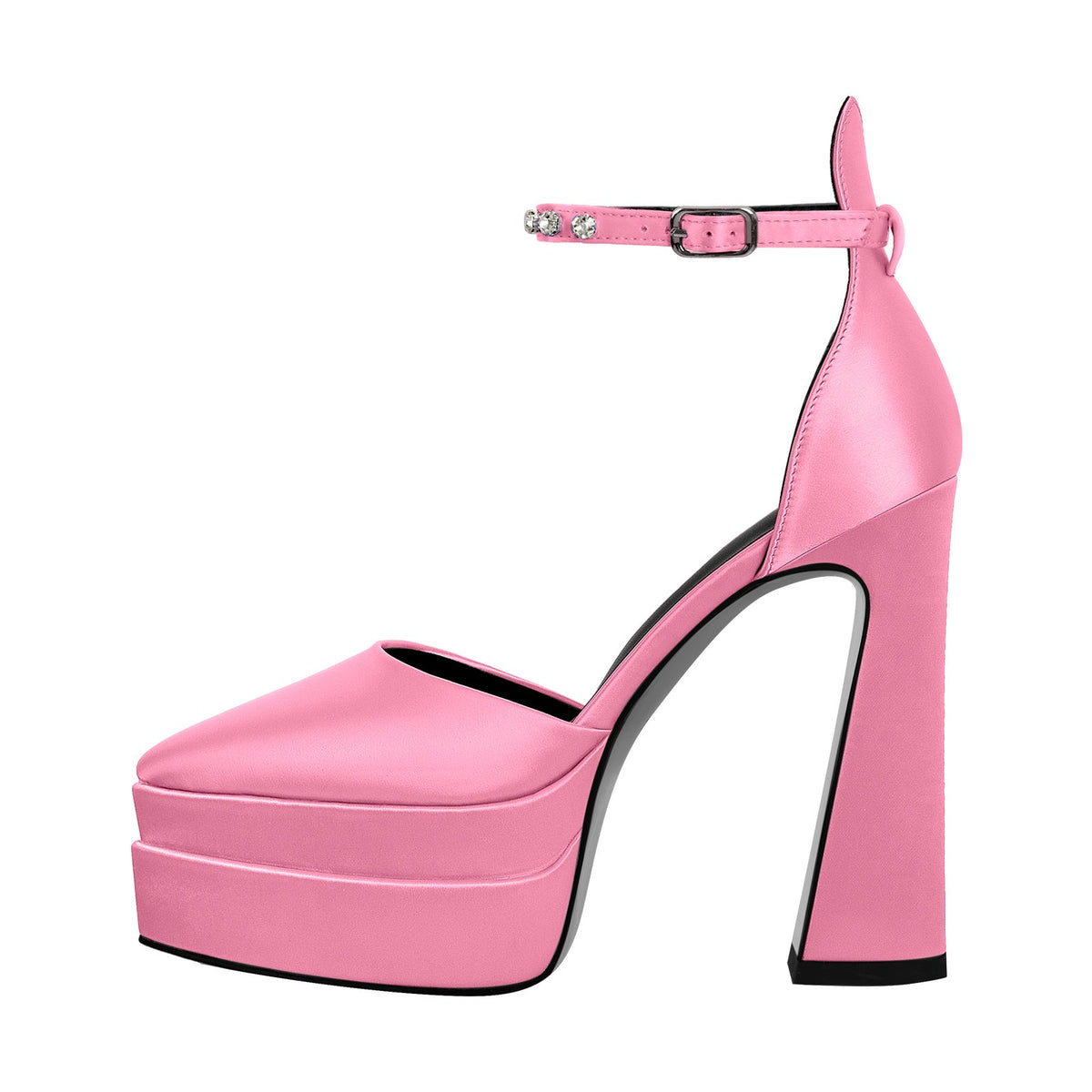Double Platform Pointed Toe Chunky Heel Pumps - Onlymaker Popular