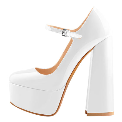 Platform Round Toe Chunky Square High Heels Pumps - Onlymaker Recommended