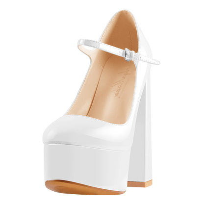 Platform Round Toe Chunky Square High Heels Pumps - Onlymaker Recommended