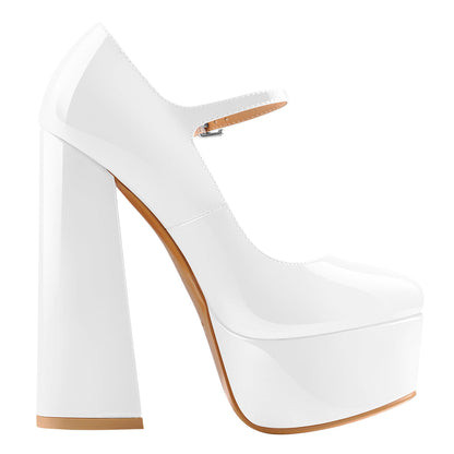 Platform Round Toe Chunky Square High Heels Pumps - Onlymaker Recommended