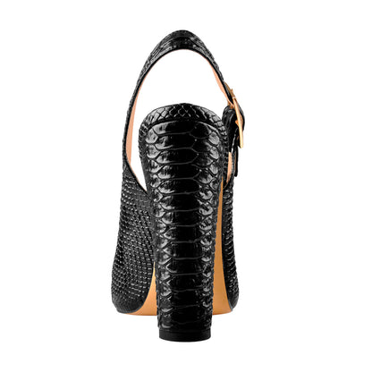 Slingback Pointed Toe Fish Scale Chunky Heel Pumps - Onlymaker Trending
