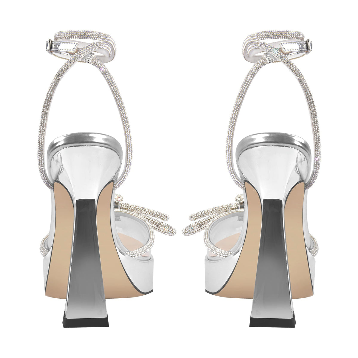 Pointed Toe Platform Rhinestone Bow Block Heel Pumps - Onlymaker Essential
