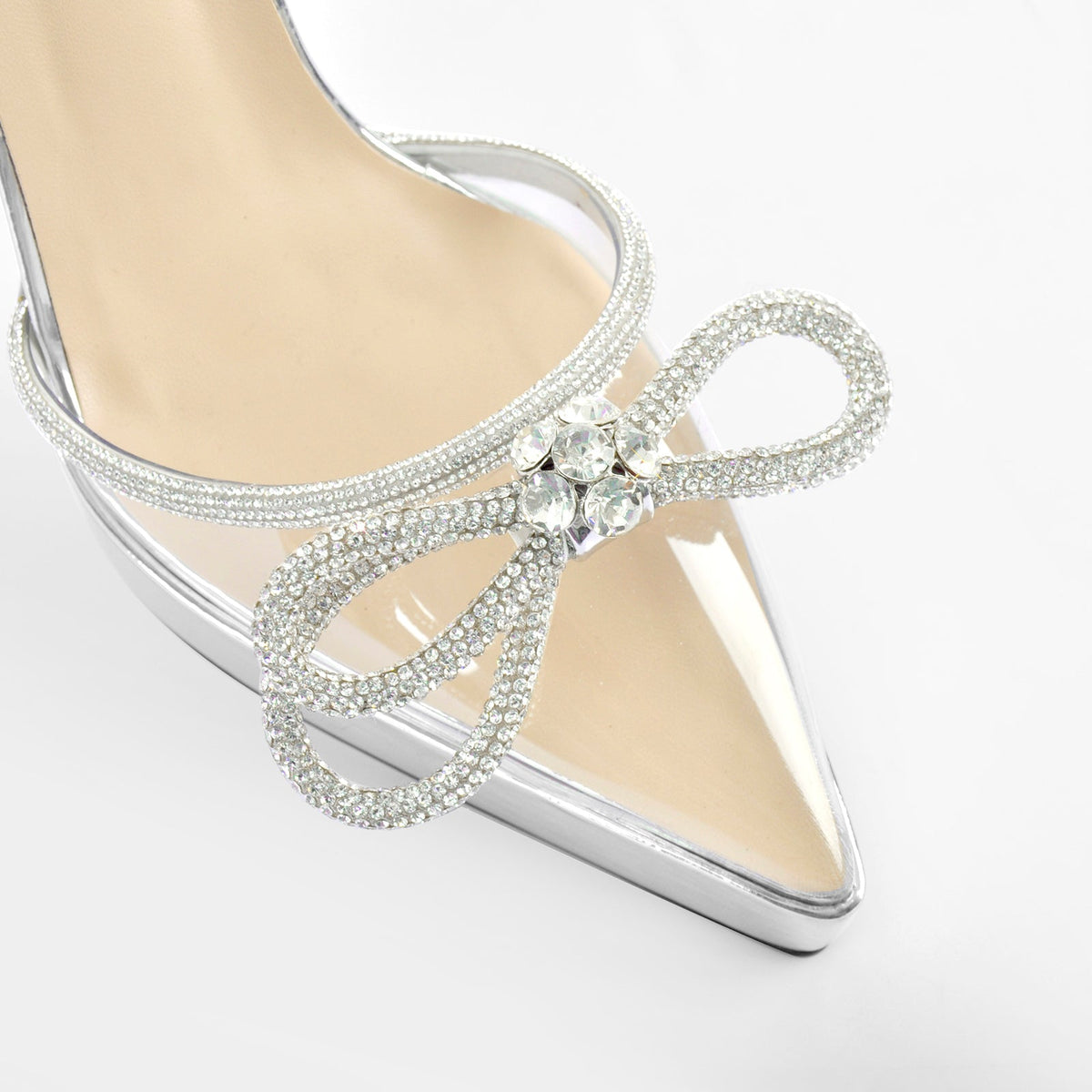 Pointed Toe Platform Rhinestone Bow Block Heel Pumps - Onlymaker Essential