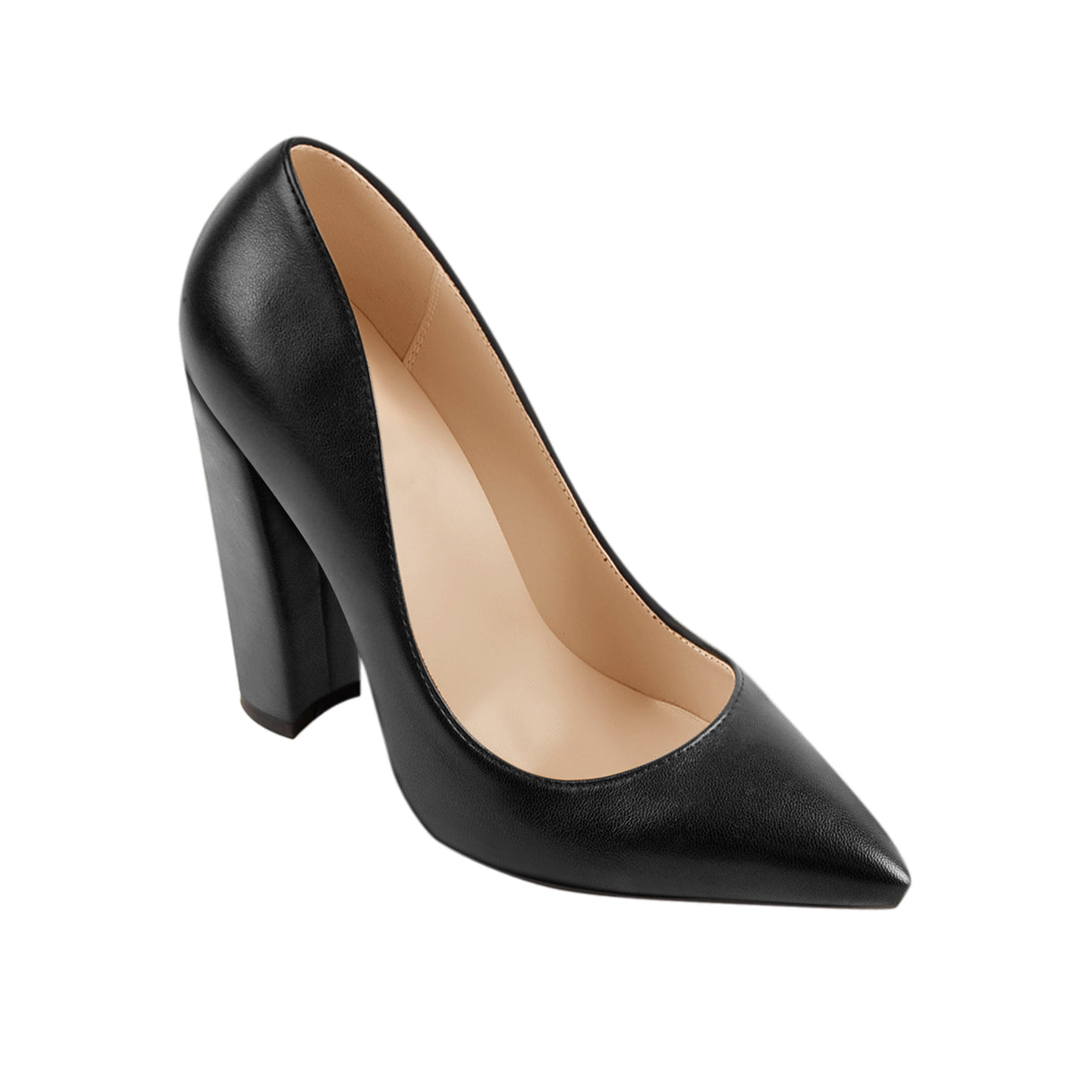 Matte Black Elegant Classic Pointed Toe Pumps Chunky Heels - Onlymaker Classic