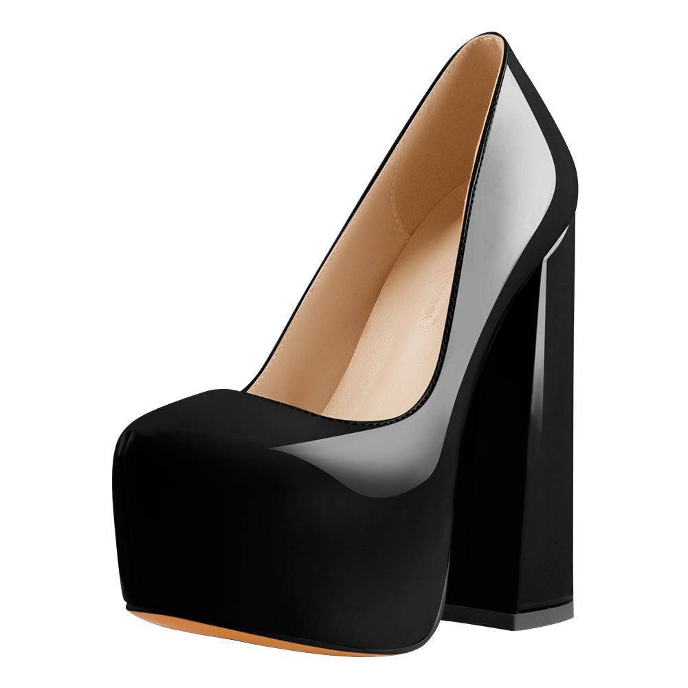Platform Pointed Toe Chunky Square High Heels Pumps - Onlymaker Hot Sale