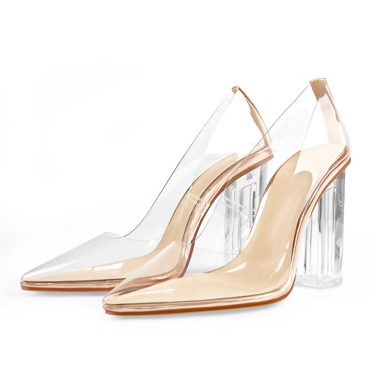 Clear Pointed Toe Block High Heel Pumps - Onlymaker Value