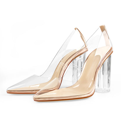 Clear Pointed Toe Block High Heel Pumps - Onlymaker Value