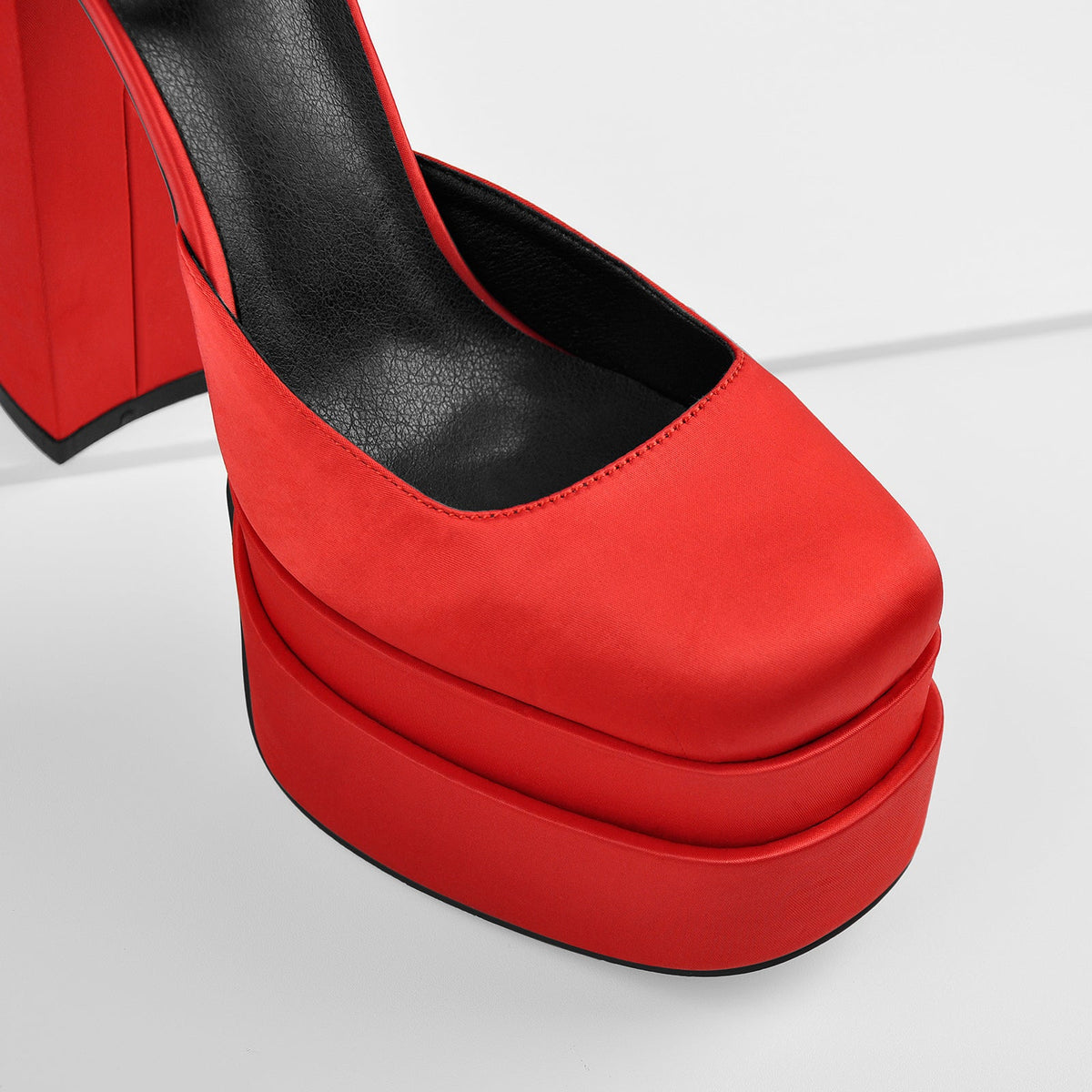 Red Rhinestone Double Platform Chunky Heel Pumps - Onlymaker Smart Buy