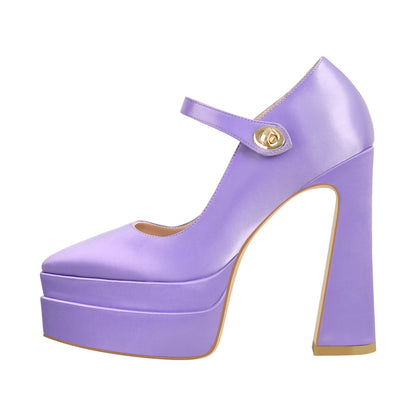 Pointed Toe Platform Satin Mary Jane Pumps - Onlymaker Trusted