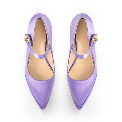 Pointed Toe Platform Satin Mary Jane Pumps - Onlymaker Trusted