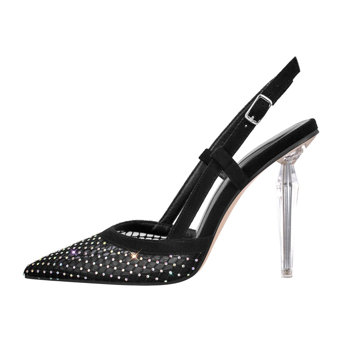 Pointed Toe Rhinestone Slingback Clear Heel Pumps - Onlymaker Discount