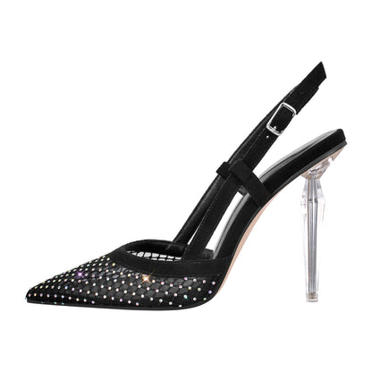 Pointed Toe Rhinestone Slingback Clear Heel Pumps - Onlymaker Discount