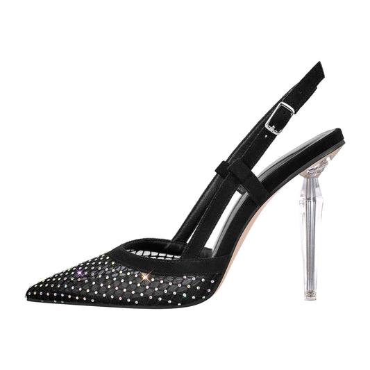 Pointed Toe Rhinestone Slingback Clear Heel Pumps - Onlymaker Discount