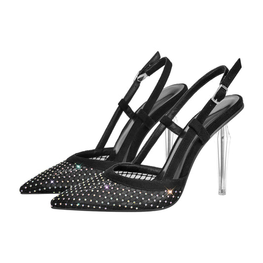 Pointed Toe Rhinestone Slingback Clear Heel Pumps - Onlymaker Discount