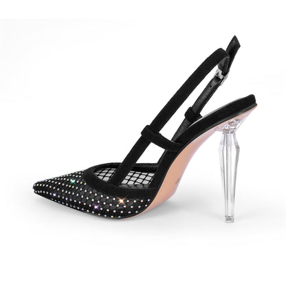 Pointed Toe Rhinestone Slingback Clear Heel Pumps - Onlymaker Discount