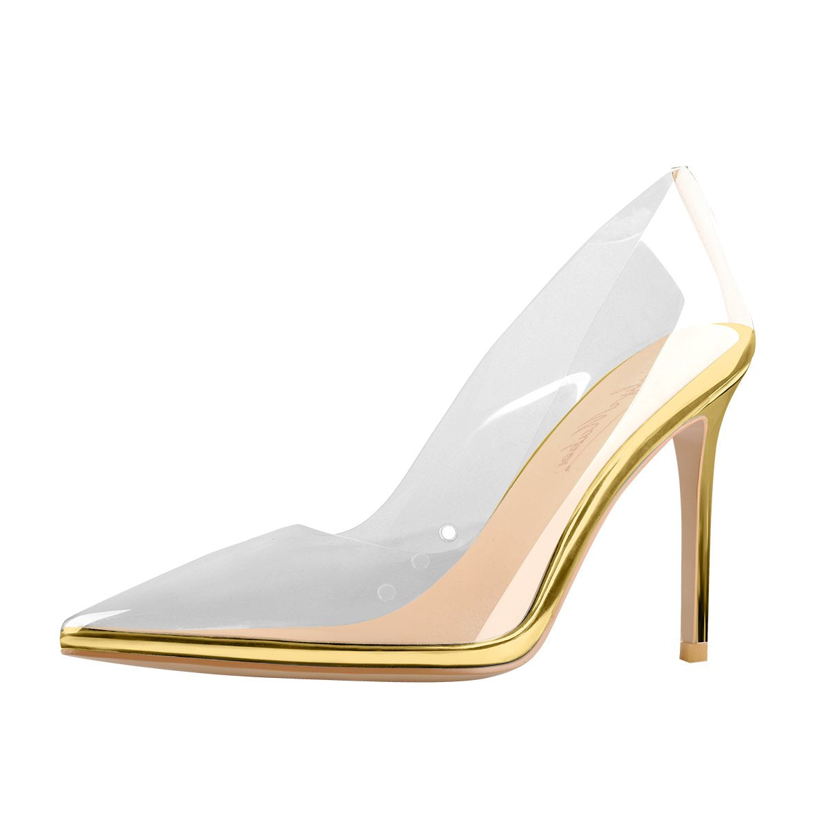 Transparent Pointed Toe Slip on Gold High Heel Stiletto Pumps - Onlymaker Recommended