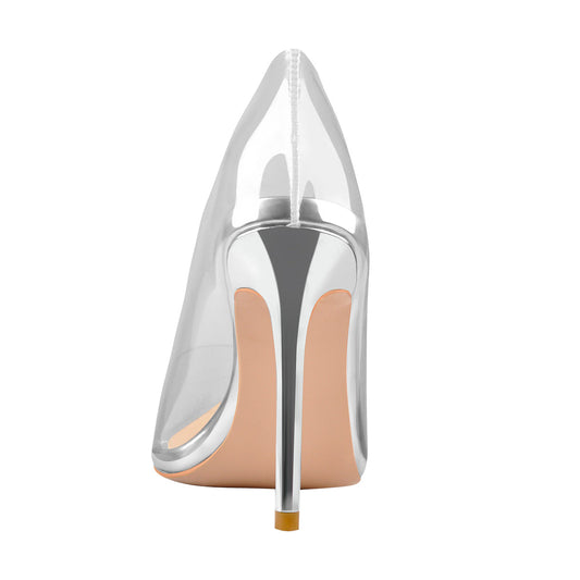 Transparent Pointed Toe Slip on High Heel Stiletto Pumps - Onlymaker Quality
