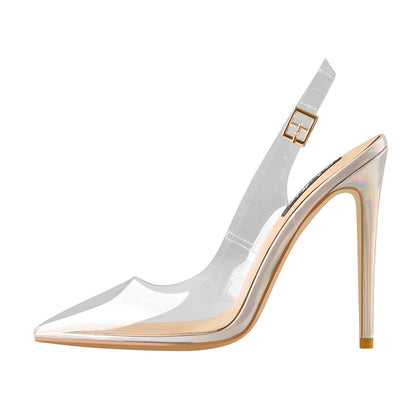 Transparent Pointed Toe Slingback Holographic Stiletto High Heel Pumps - Onlymaker Quality