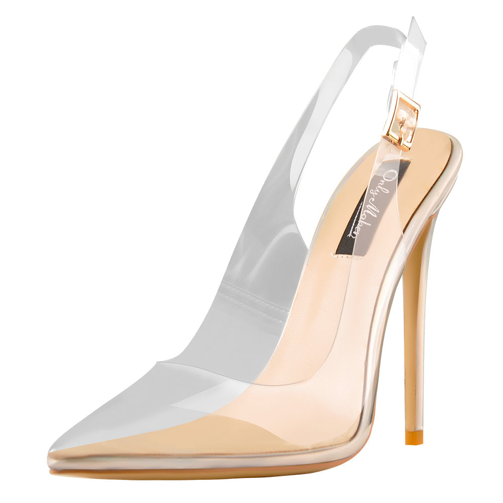 Transparent Pointed Toe Slingback Holographic Stiletto High Heel Pumps - Onlymaker Quality