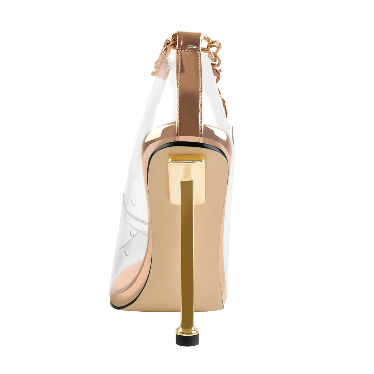 Clear Pointed Toe Metal Chain Lock High Metal Heels Stiletto Pumps - Onlymaker Top Pick