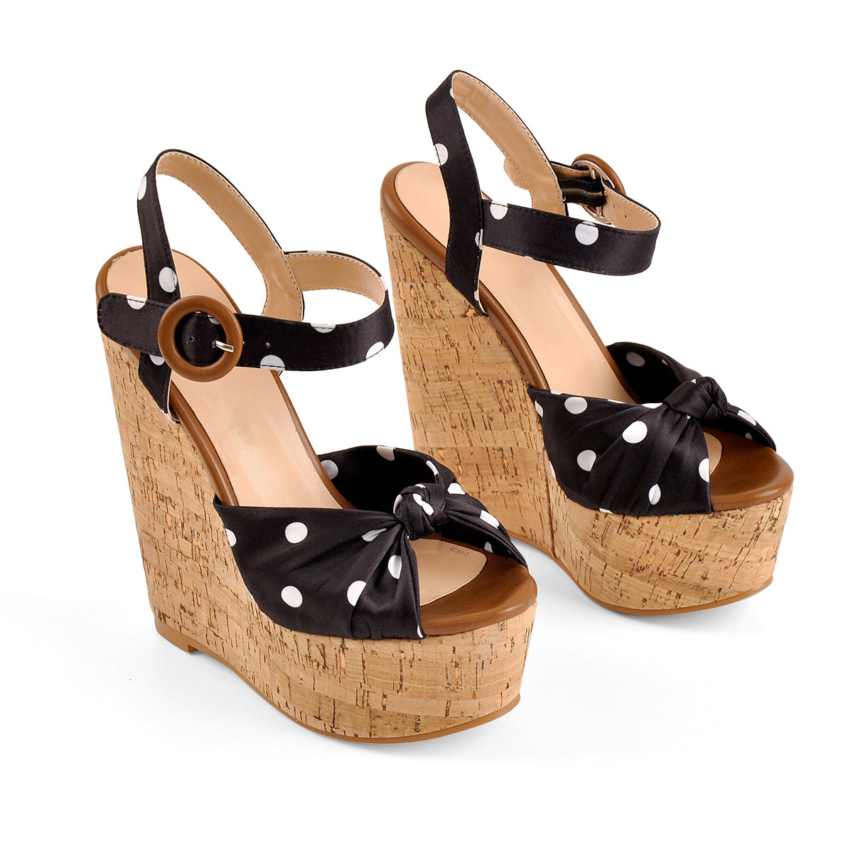 Polka Dot Open Toe Wood Heel Wedge Sandals - Onlymaker Essential