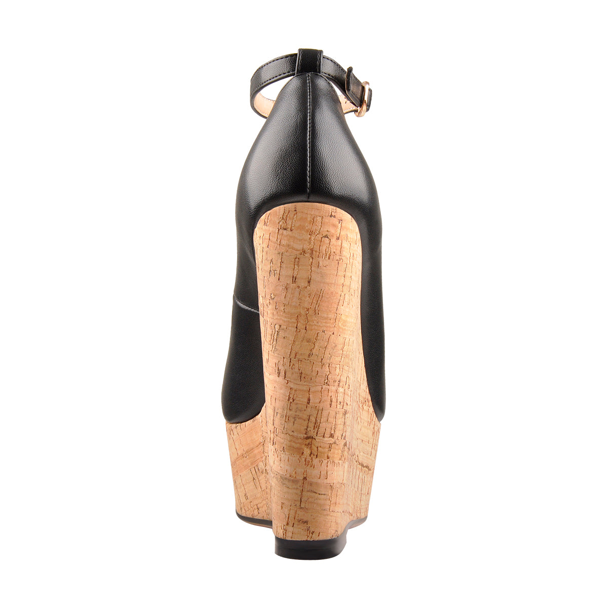 Wood Grain Platform Wedges Round Toe Buckle Strap Pumps - Onlymaker Quality