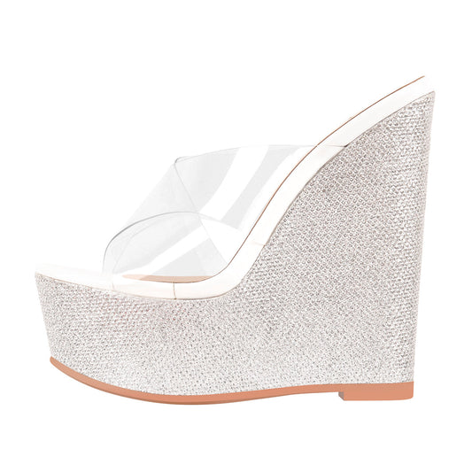 Criss Cross Transparent Strap Wedge Heels Sandals - Onlymaker Smart Buy
