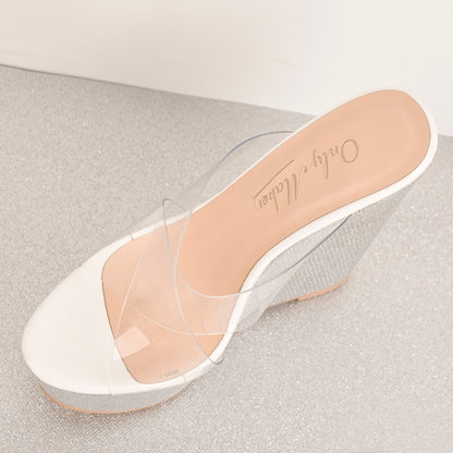 Criss Cross Transparent Strap Wedge Heels Sandals - Onlymaker Smart Buy