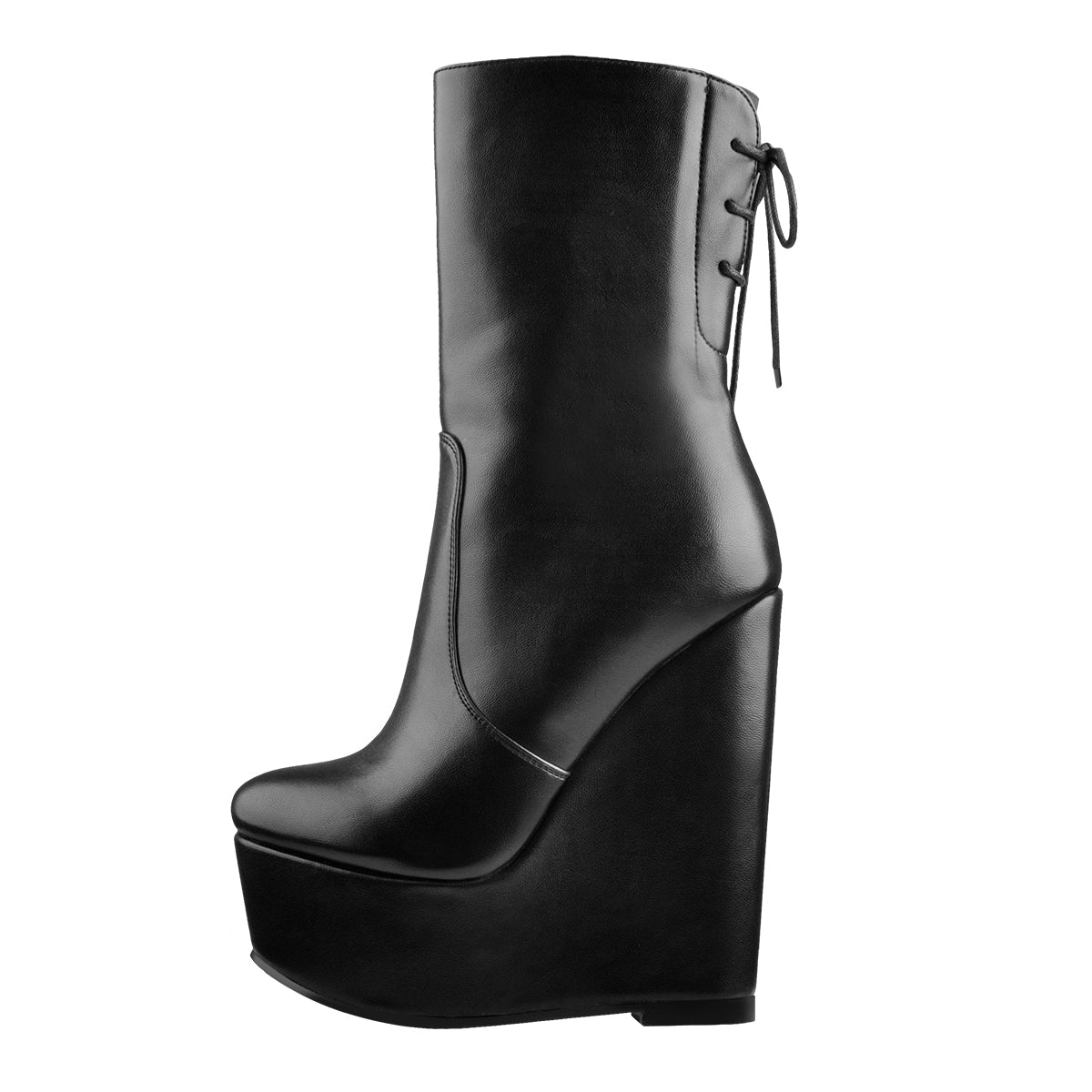 Round Toe Black Lace Up Zip Wedges Ankle Boots - Onlymaker Popular